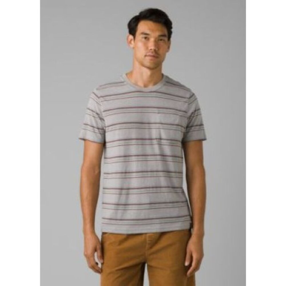 PrAna Cardiff Pocket T-Shirt Alloy Stripe Mens‎ 2XL Short Sleeve Slim Fit NWT